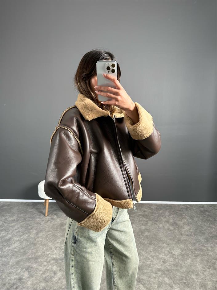 Lona Aci Kahve İçi Kürklü Mont 