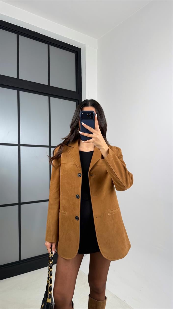 Camel Astarlı Blazer Süet Ceket GAUS-00605