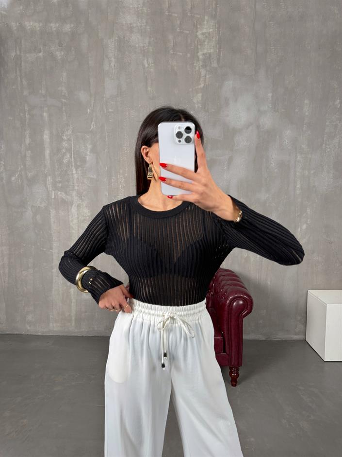 Glov Siyah Transparan Fitilli Bluz