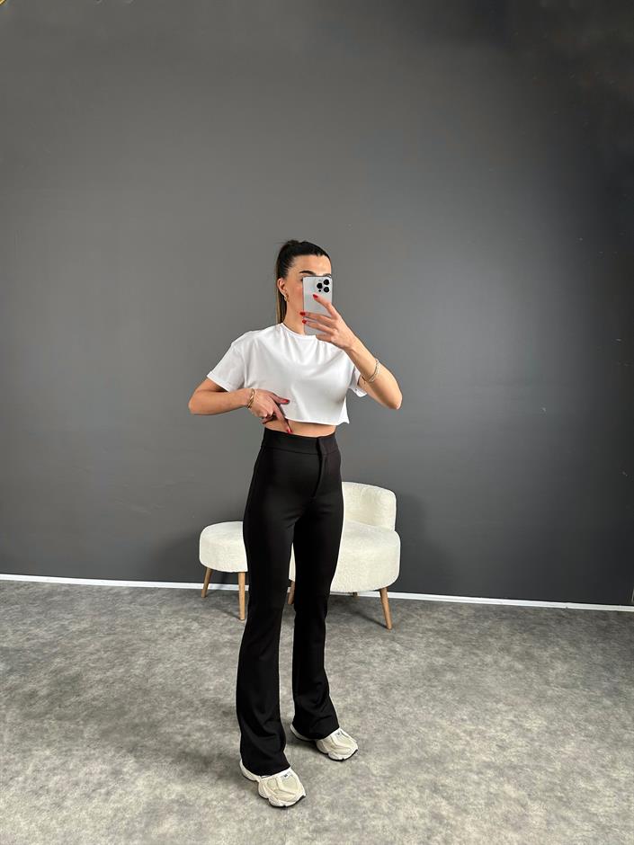 Penny Siyah Yüksek Bel Kanca Düğmeli İspanyol Pantolon 