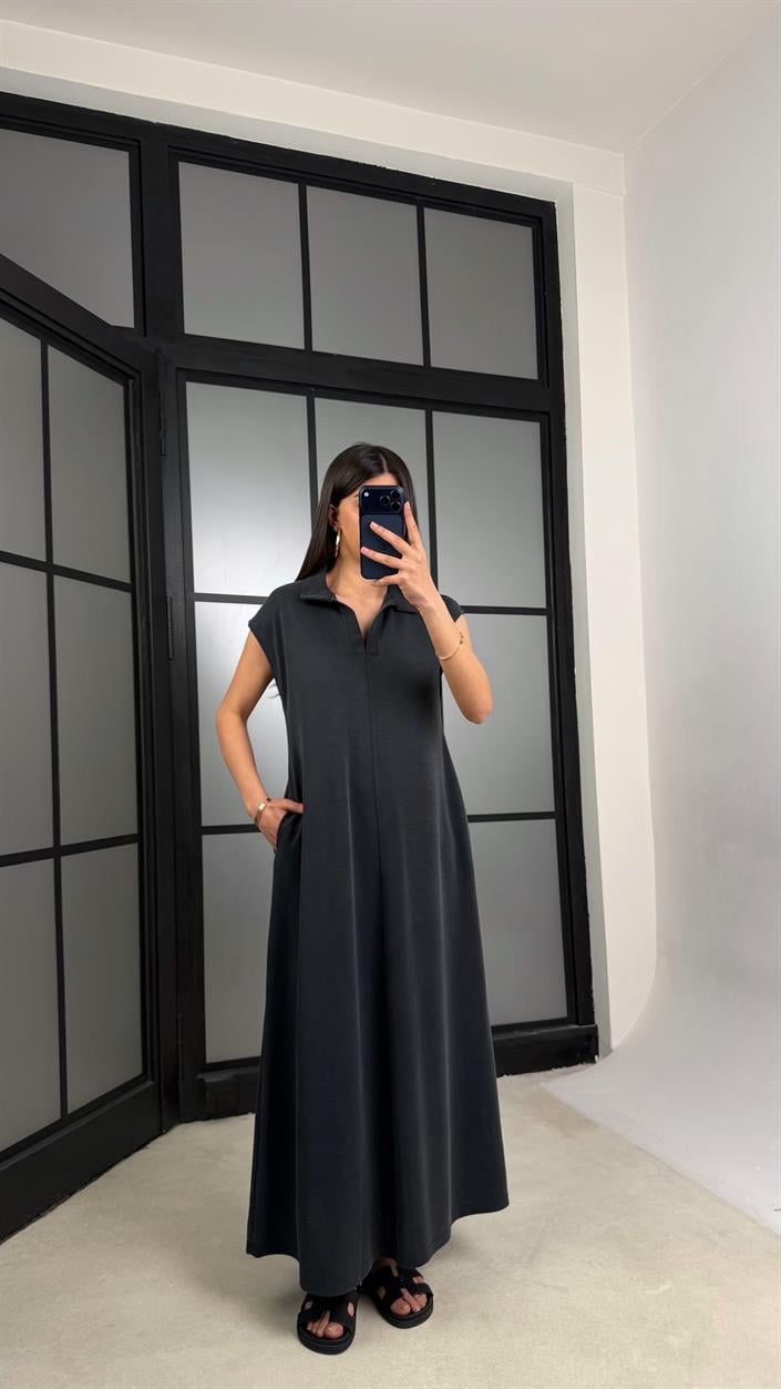 Füme MD Muadil Polo Yaka Cepli Basic Elbise GAUS-01330