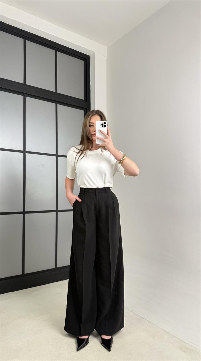 Siyah Cep Detaylı Tencel Pantolon GAUS-00992