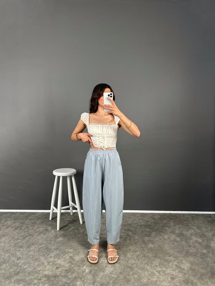 Nien Mavi Tensel Kumaş Şalvar Pantolon