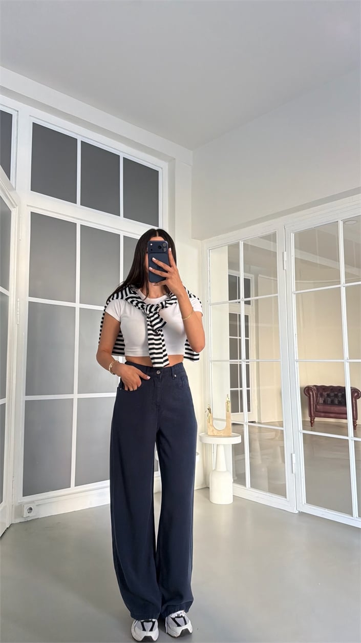 Lacivert Beli Lastikli Geniş Paça Jean GAUS-01876 GAUS-02035