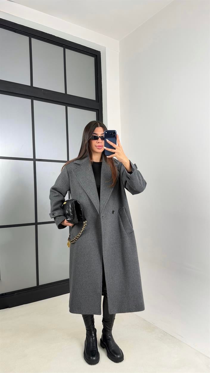 Antrasit MD Muadil Astarlı Kaşe Kaban GAUS-00613