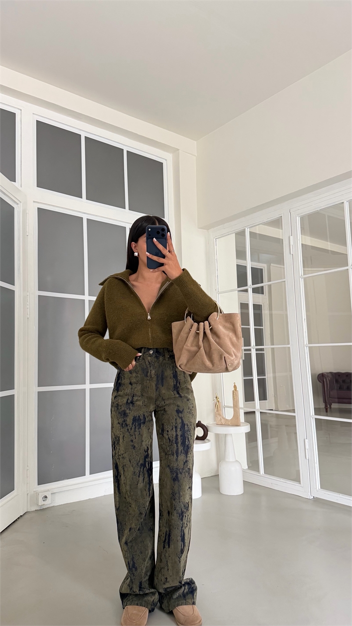 Yeşil ZR Model Kadife Tasarım Jean GAUS-02170