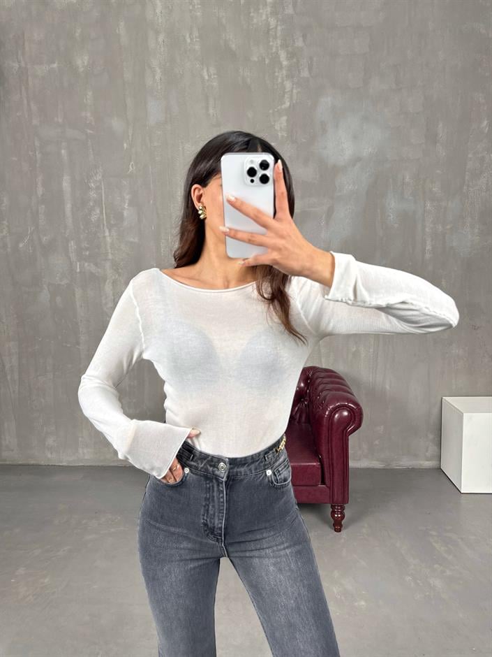 Sarpe Beyaz Transparan İnce Triko