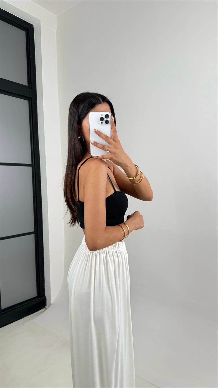Beyaz Beli Lastikli Modal Kumaş Pantolon Gaus00668