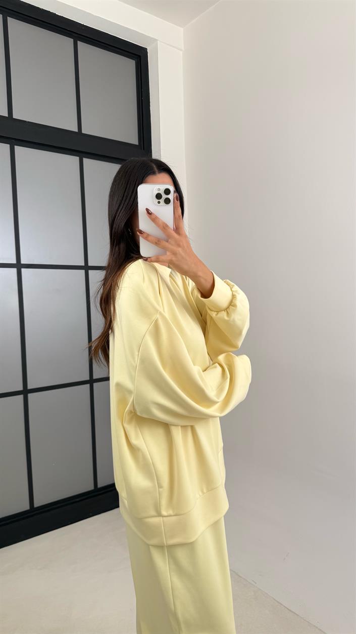 Sarı Uzun Kol Kazak Beli Lastikli Pantolon İkili Modal Kumaş Takım GAUS-00135