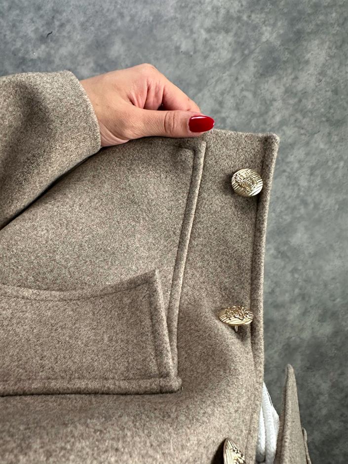 Premium Vizon Gold Düğmeli Kaşe Ceket 