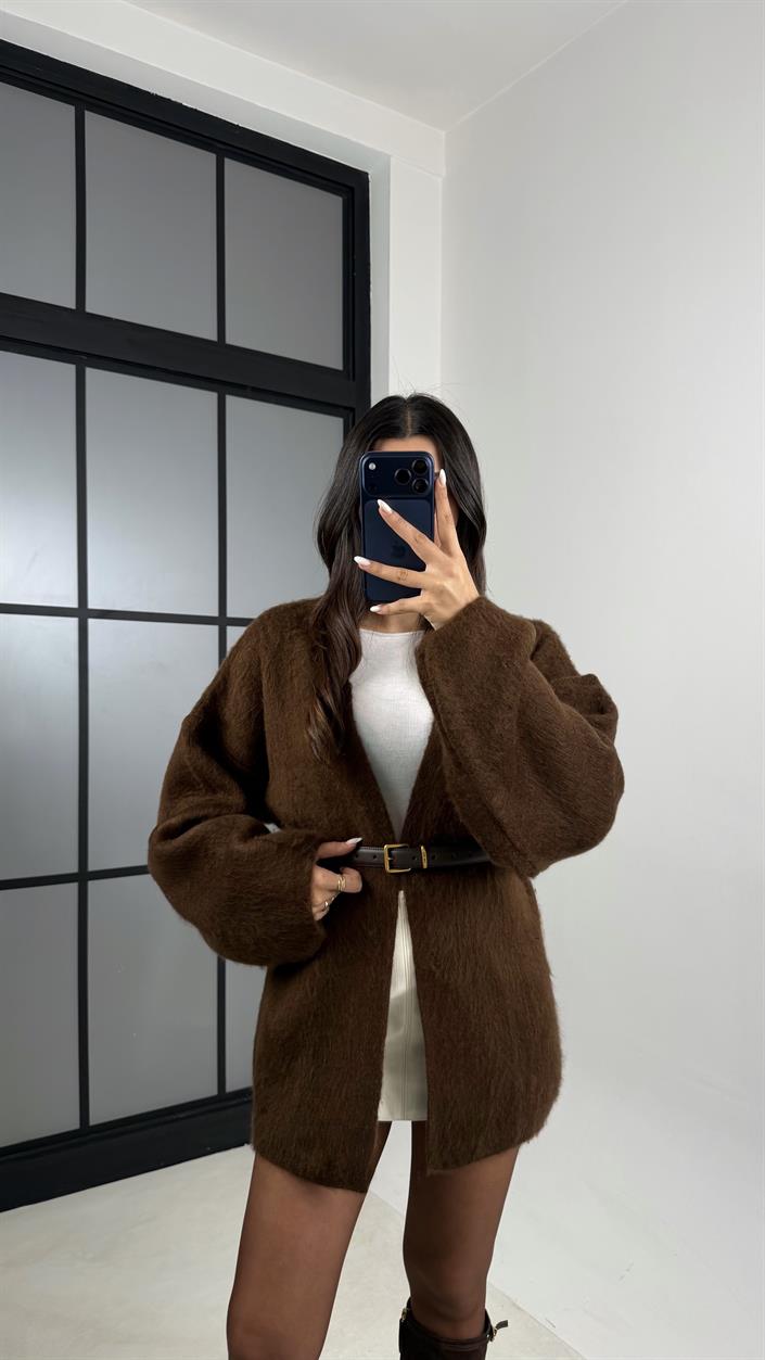 Kahve Oversize Triko Hırka GAUS-00525