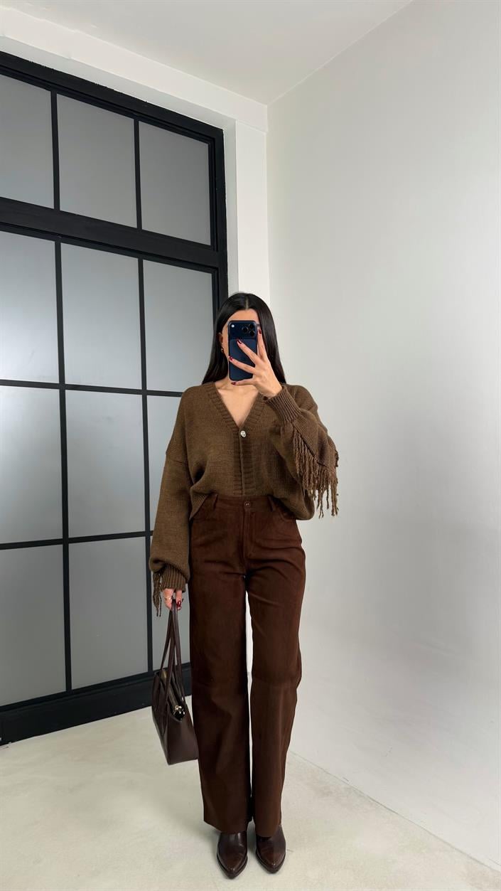 Kahve Süet Muadil Pantolon GAUS-00775