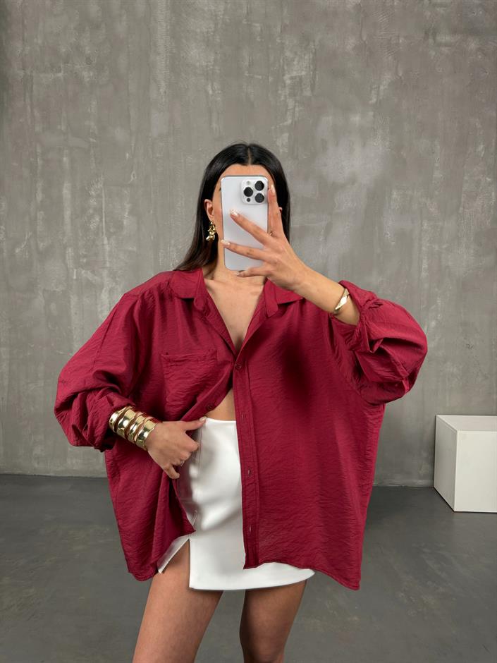 Ole Bordo Oversize Gömlek