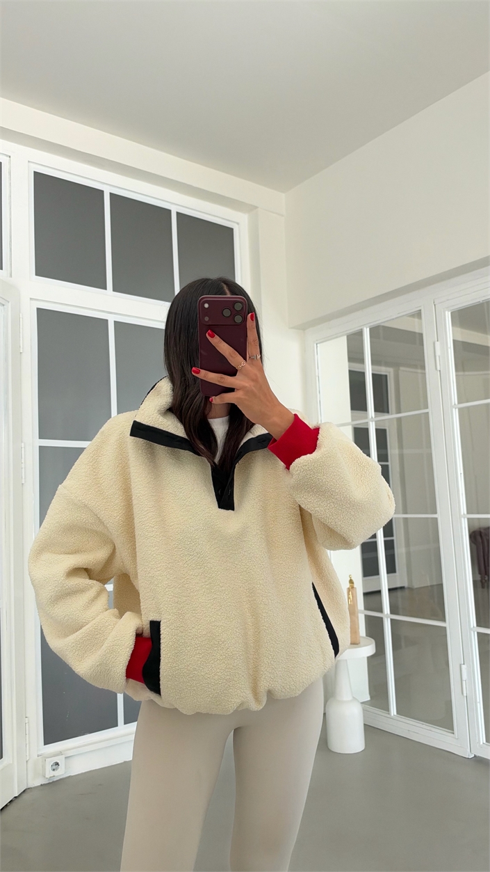 Siyah Geyik Baskılı Muadil Polar Sweatshirt GAUS-02237