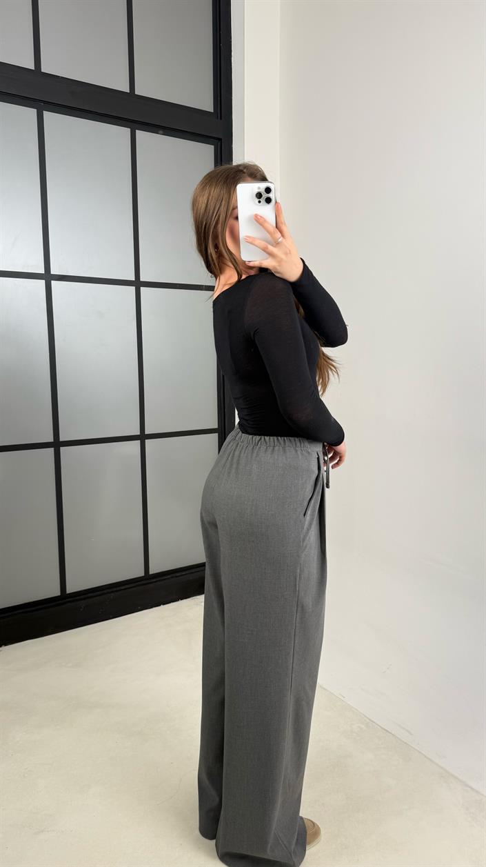 Antrasit Beli Lastikli Pile Detaylı Kumaş Pantolon GAUS-00538