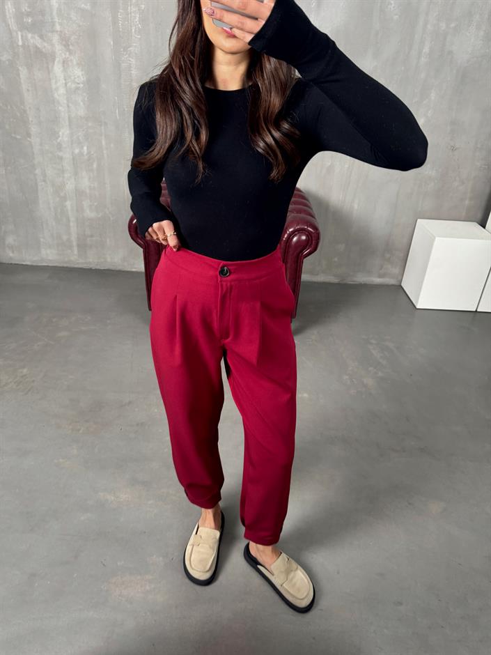 Oslo Bordo Beli Lastikli Havuç Pantolon