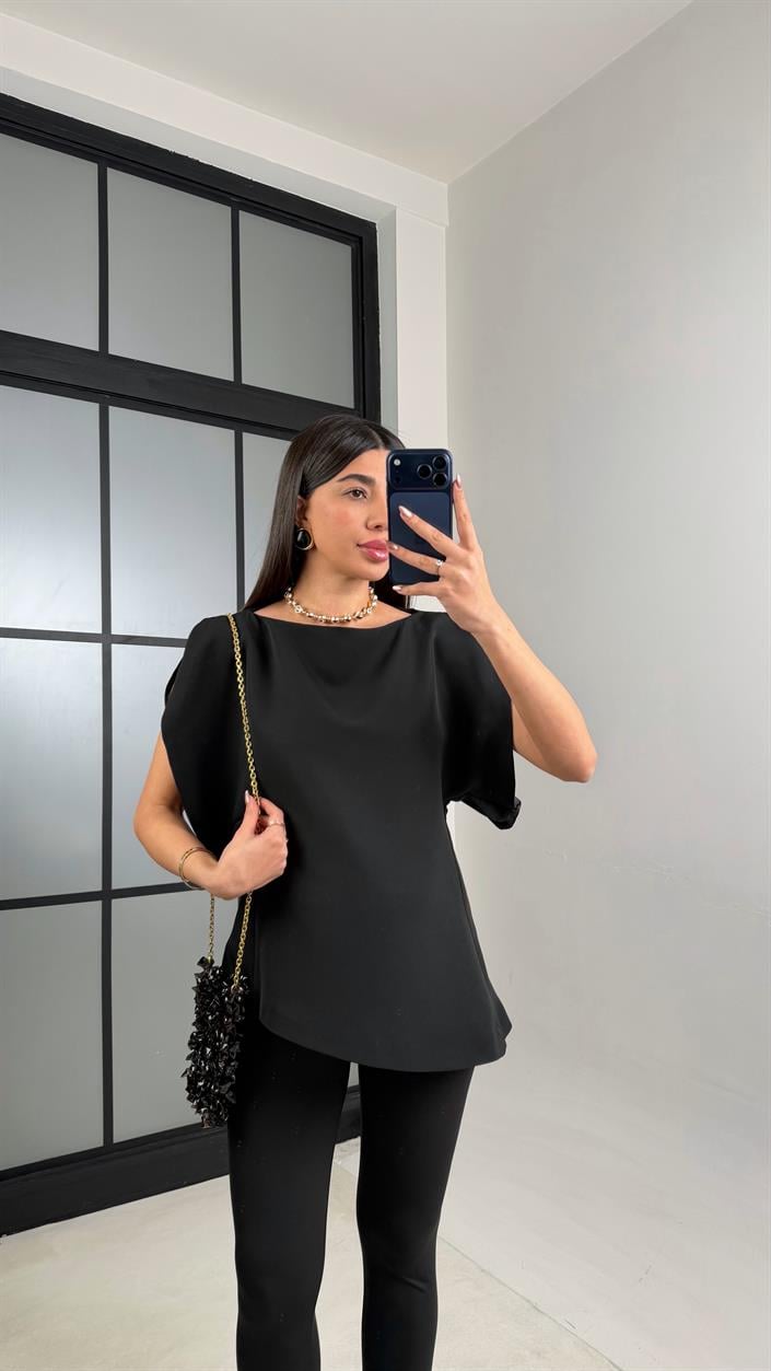 Siyah Balon Kol Bluz GAUS-01126