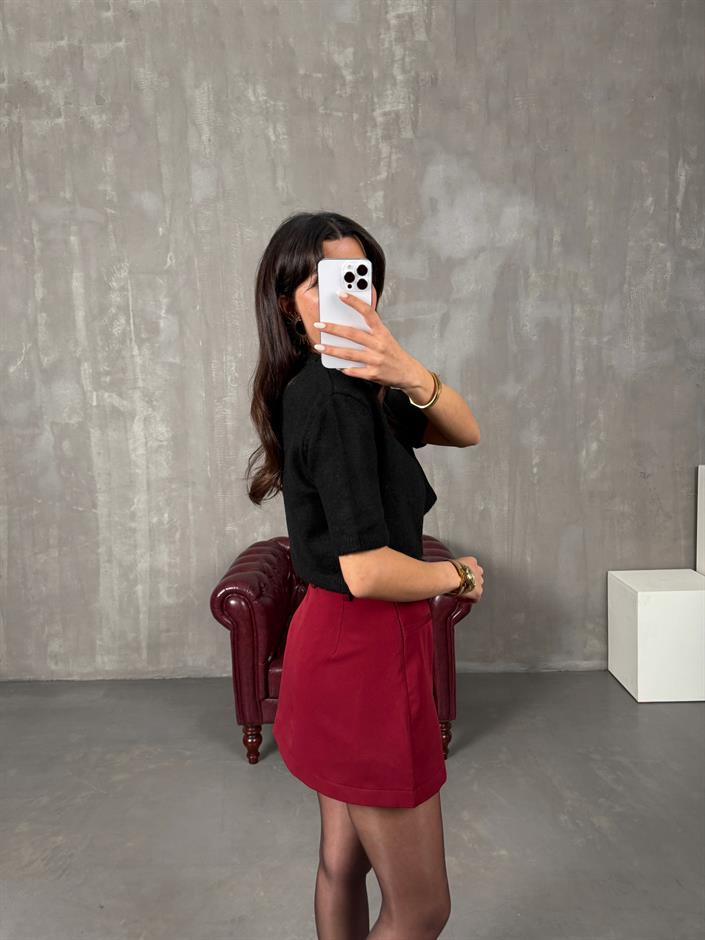 Pastel Bordo Kemerli Şort Etek