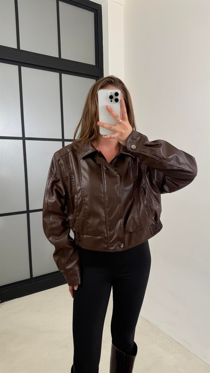 Kahve Vatkalı Astarlı Premium Deri Ceket GAUS-00607
