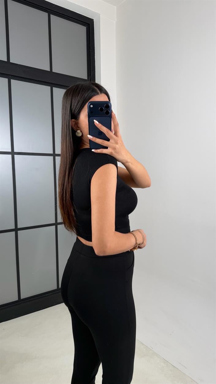 Siyah Gold Düğme Detaylı Çelik Tayt GAUS-00634