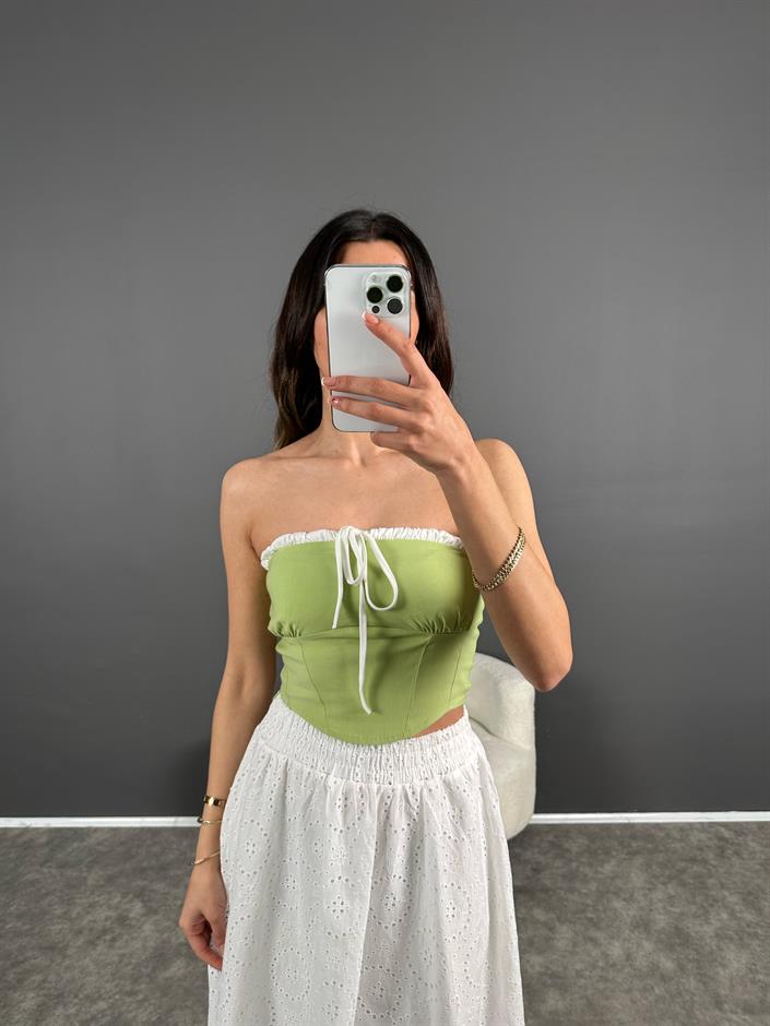 Yeşil Şeritli Fırfırlı Straplez