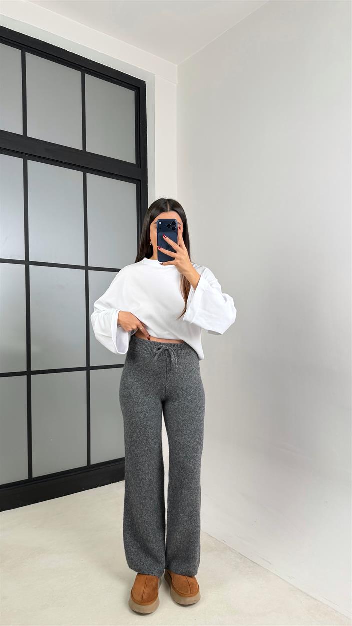 Antrasit Beli Lastikli Yumuşak Dokulu Triko Pantolon GAUS-00652