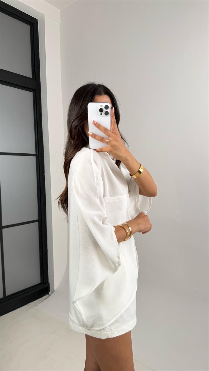 Ekru Cep Detaylı Basic Tencel Gömlek Gaus00679