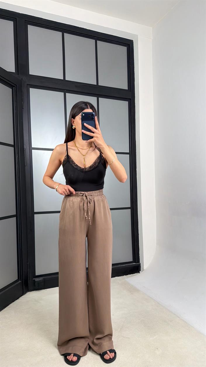 Vizon Beli Lastikli Tencel Denim Pantolon GAUS-01474