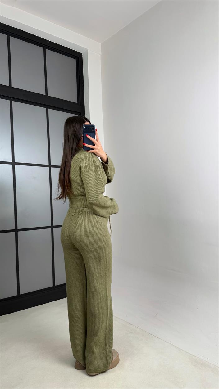 Yeşil Çift Fermuarlı Hırka Pantolon Triko Takım GAUS-00951