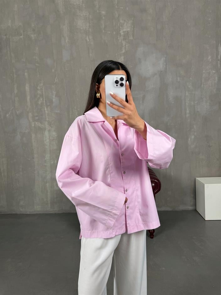 Pembe Poplin Oversize Gömlek Gaus00066