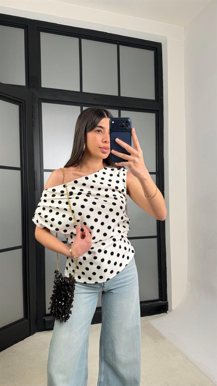 Beyaz Puantiyeli Bluz GAUS-01296