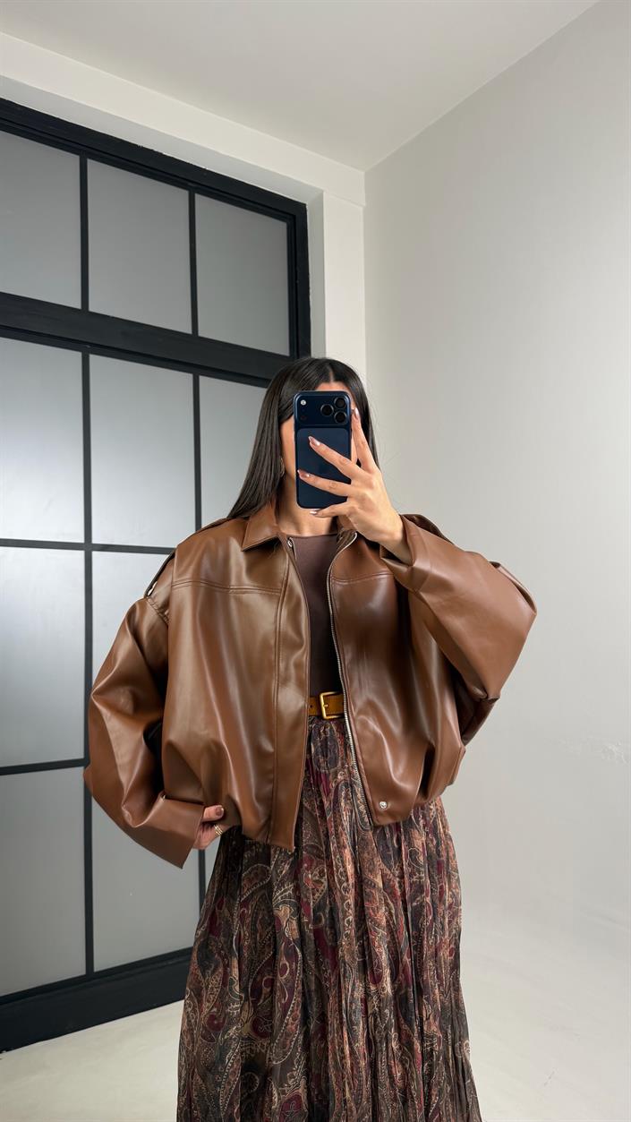 Taba Astarlı Deri Bomber Ceket GAUS-01082