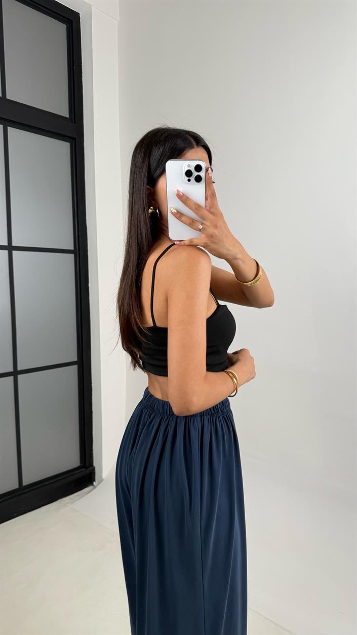 Lacivert Beli Lastikli Modal Kumaş Pantolon Gaus00668