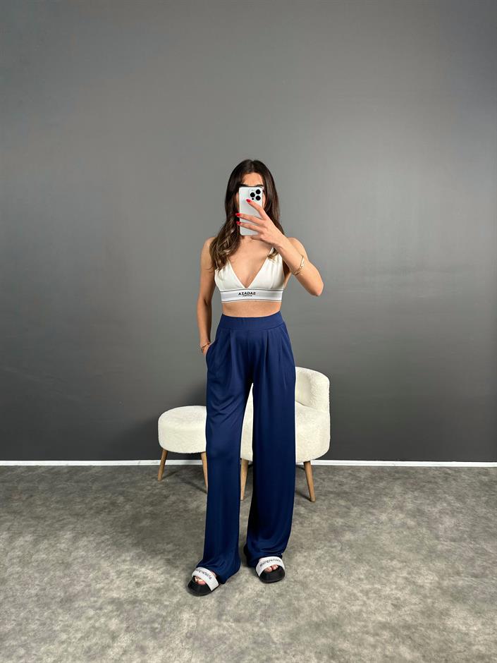 Anja Lacivert Pike Modal Kumaş Pantolon