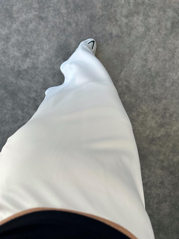 Beyaz Maxi Boy Astarlı Saten Etek 