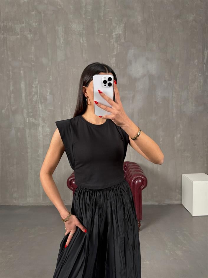 Galo Siyah Bisiklet Yaka Basic Tshirt