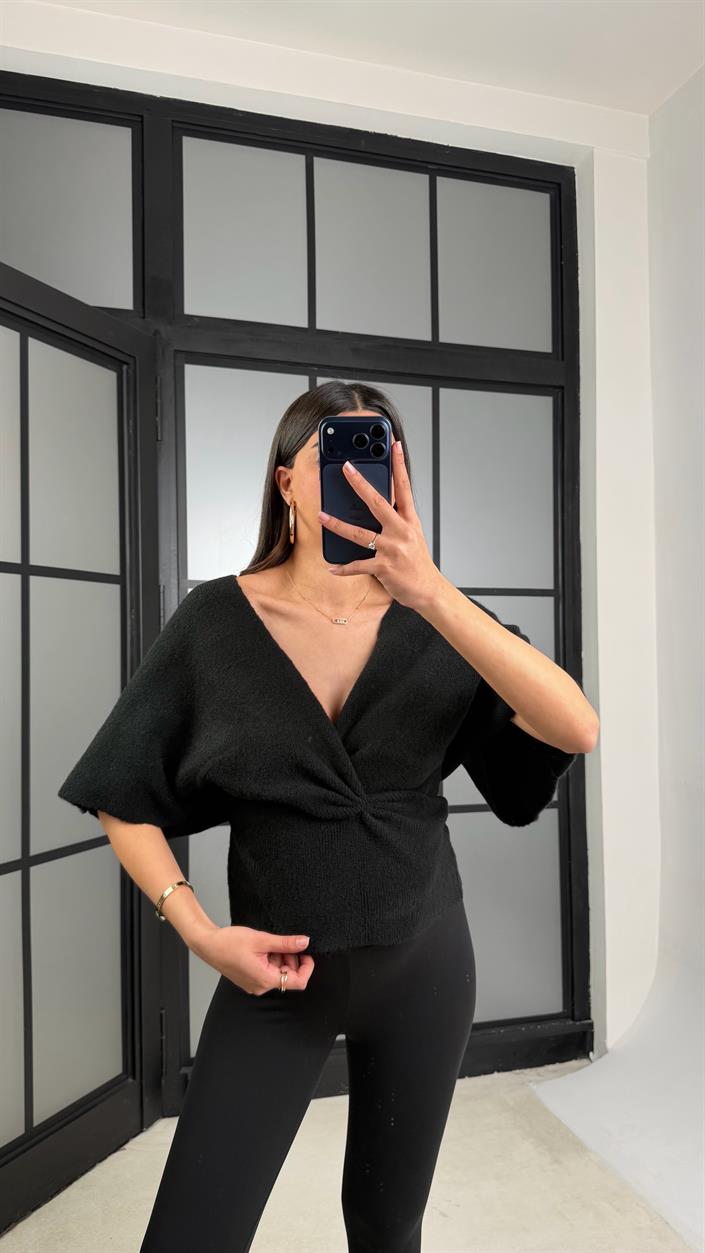 Siyah Belden Oturtmalı ZR Muadil Triko Kazak GAUS-01178