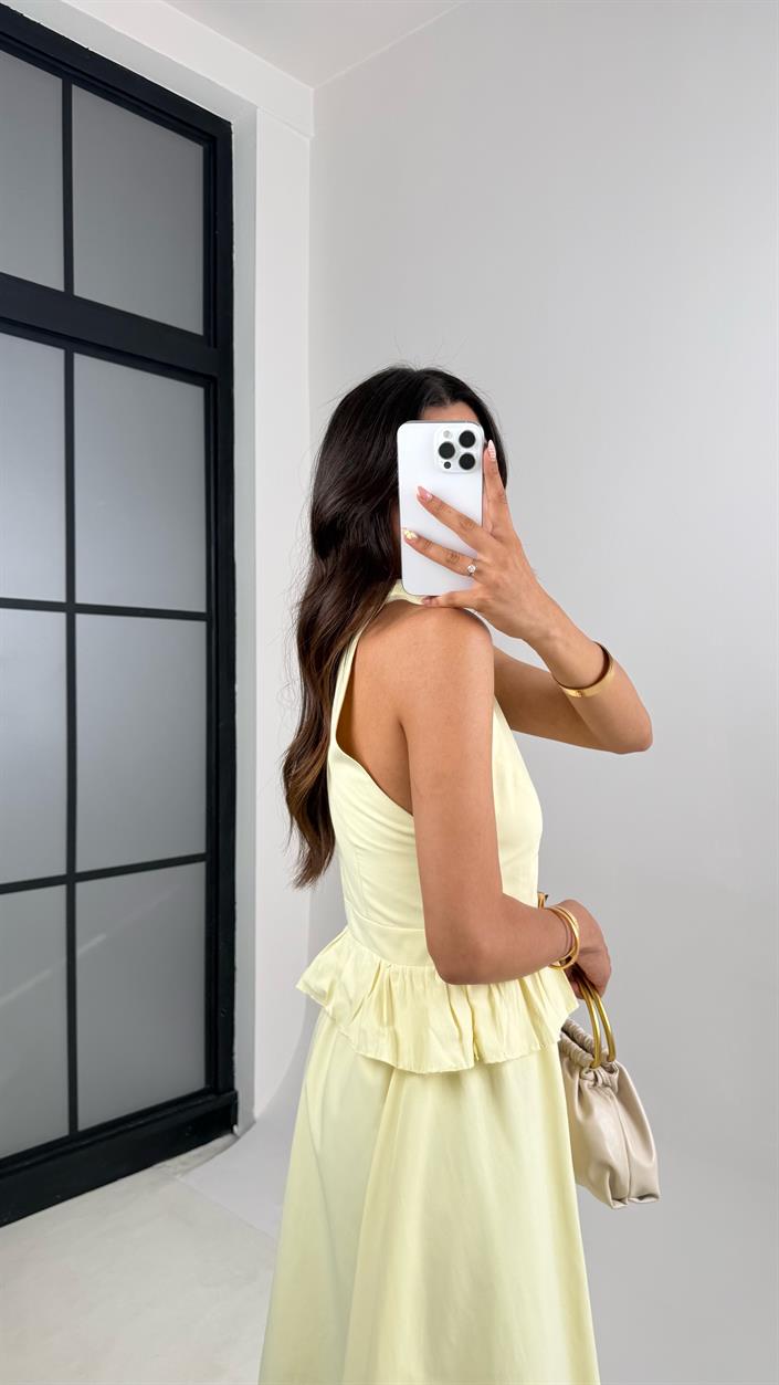 Sarı Gold Toka Detaylı Bluz Beli Lastikli Etek İkili Takım Gaus00678