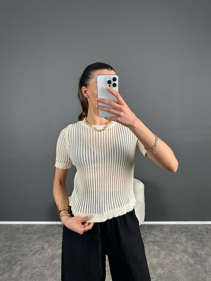 Taş Transparan Kısa Kol Triko