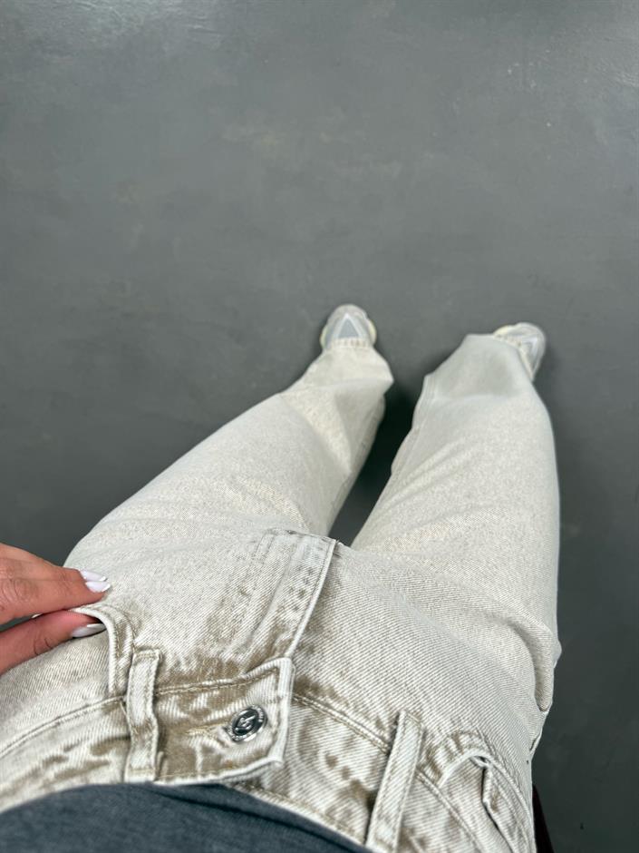 Hector Yıkamalı Bej Wide Leg Jean