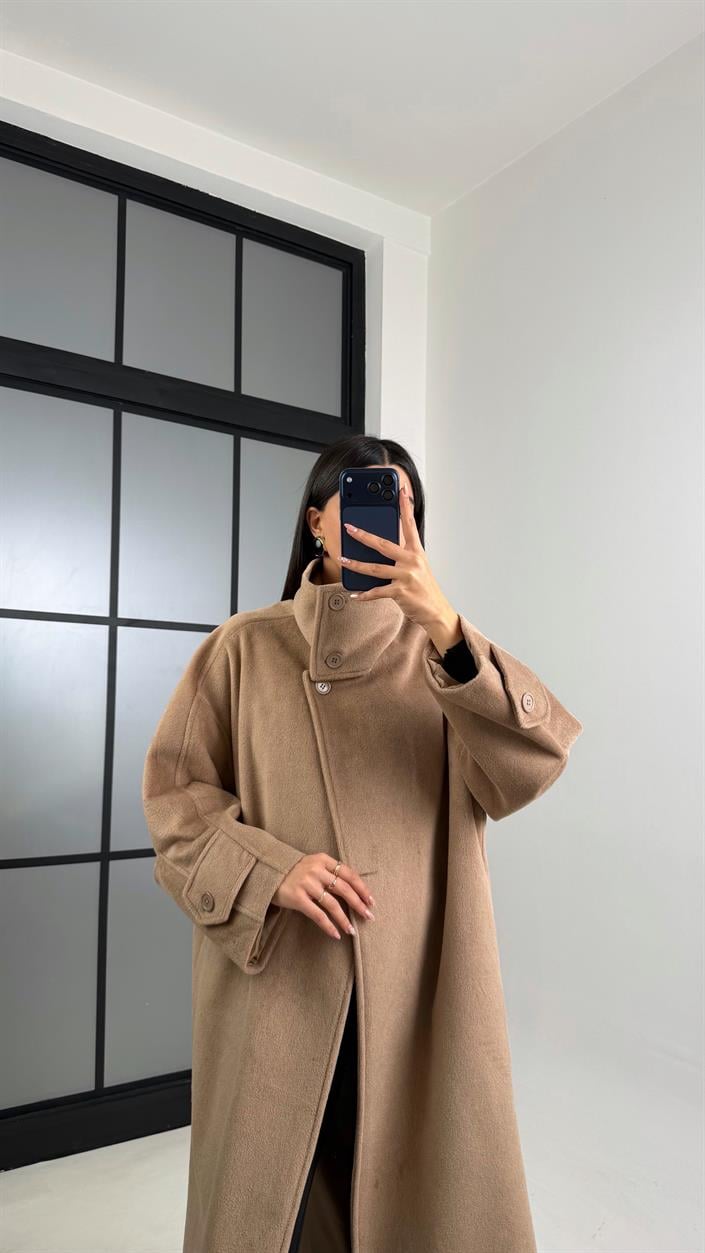 Camel Dik Yaka Astarlı Kaban GAUS-00846