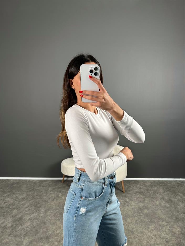 Beyaz ZR Model Basic Uzun Kollu Crop 