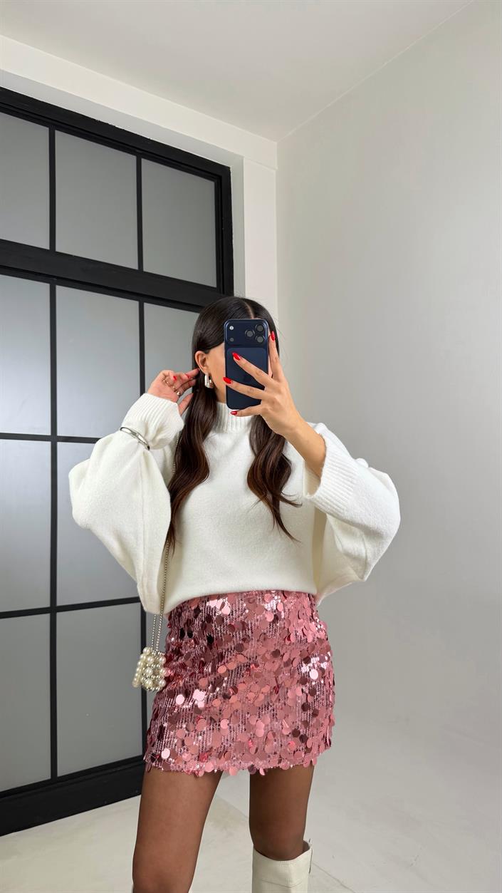 Pembe Pul Detaylı Astarlı Mini Etek GAUS-00935