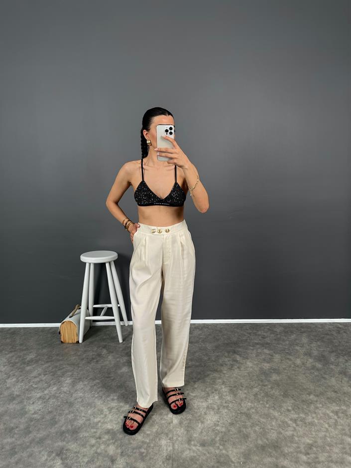 Fortuo Ekru Gold Düğmeli Premium Pantolon 