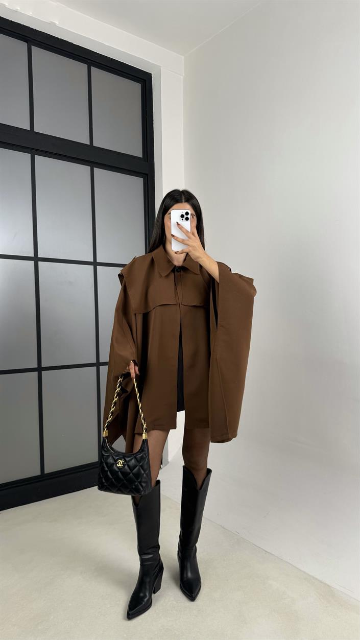 Kahve Premium Tasarım Panço Trençkot GAUS-00156