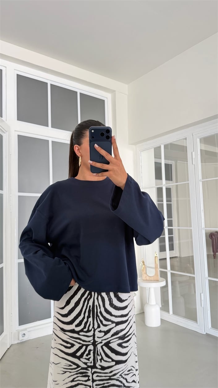 Lacivert İspanyol Kol Basic Bluz GAUS-02108