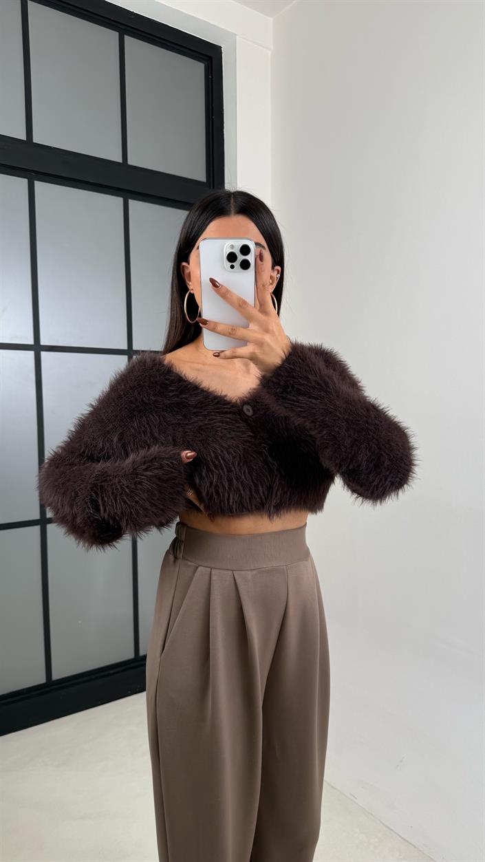 Kahve Beli Lastikli Modal Kumaş Şalvar Pantolon GAUS-00210