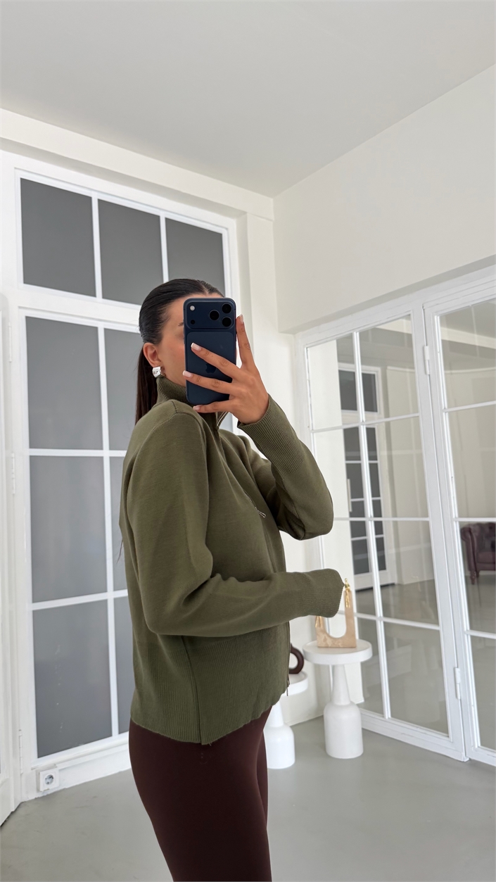 Yeşil Çift Fermuarlı Triko Hırka GAUS-02141