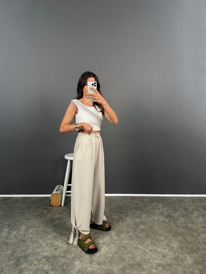 Taş Paçası Bağlamalı Rahat Dokuma Pantolon