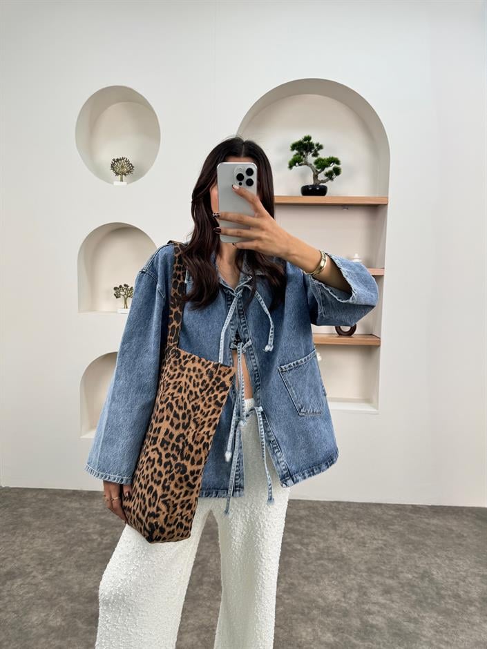 Leopar Desenli Büyük Bez Çanta